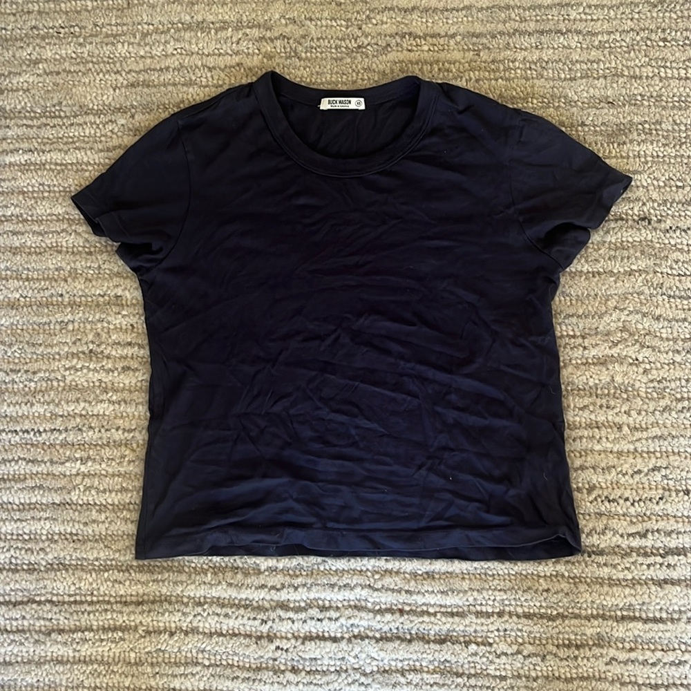 Buck Mason Navy Boxy Cropped Tee